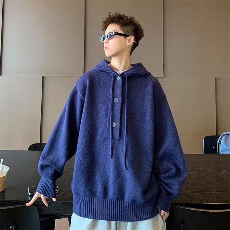 秋冬季半开衫连帽套头毛衣男款纯色宽松休闲百搭针织衫上衣M5727,男装针织衫/毛衣,星座506