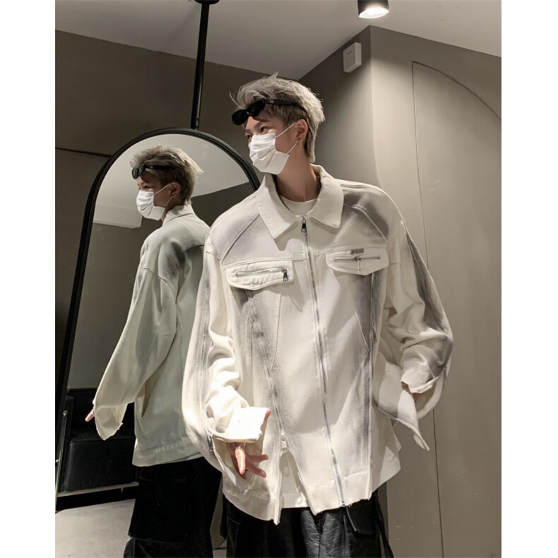 美式小众扎染牛仔外套2024秋情侣宽松机车夹克XZ514-2-24239-P98,男装夹克,星座514-2(原B239)