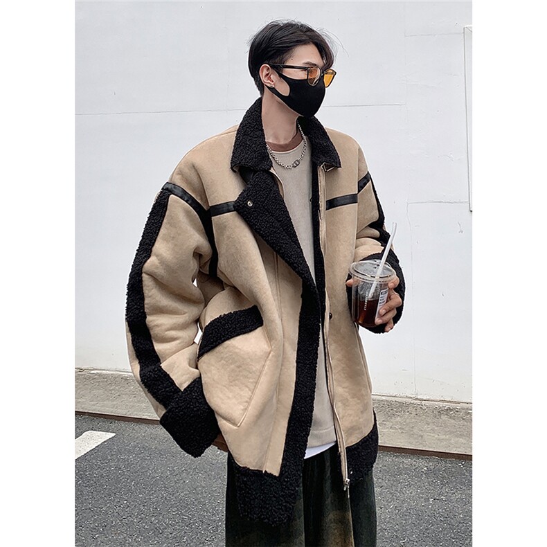 港风麂皮绒皮毛一体羊羔毛棉衣男夹克潮棉衣男YG7538P145控188，男装夹克，星座227-7