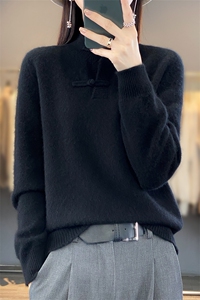 羊毛衫女式复古盘扣内搭毛衣中国风气质衫针织打底旗袍立领图片