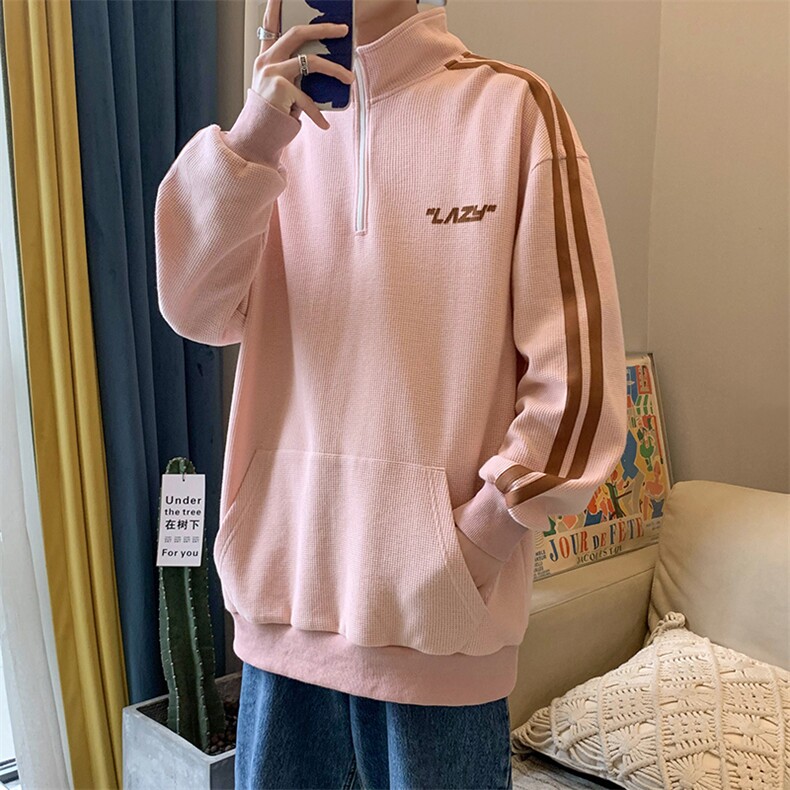 新款港风POLO衫立领华夫格印花卫衣休闲套头PL3325-P40控68,男装卫衣,星座717