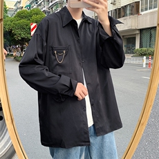 港风潮流夏季衬衫男长袖衬衣设计感垂感冰丝上衣外套W1084-P30，男装衬衫，星座512-2