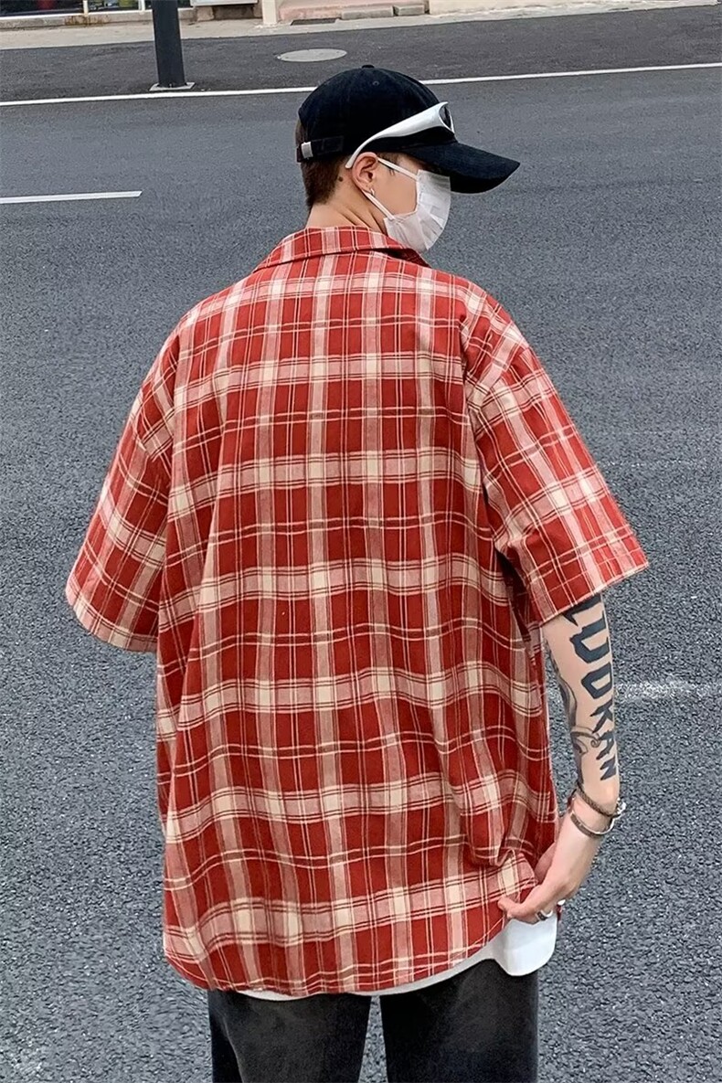 夏季标准文艺方领格子潮青春流行衬衫C588P42,男装衬衫,星座1116-2