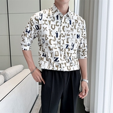 2025春季新款衬衫男士轻奢印花七分袖衬衫打底上衣901-C41P58，男装衬衫，星座901
