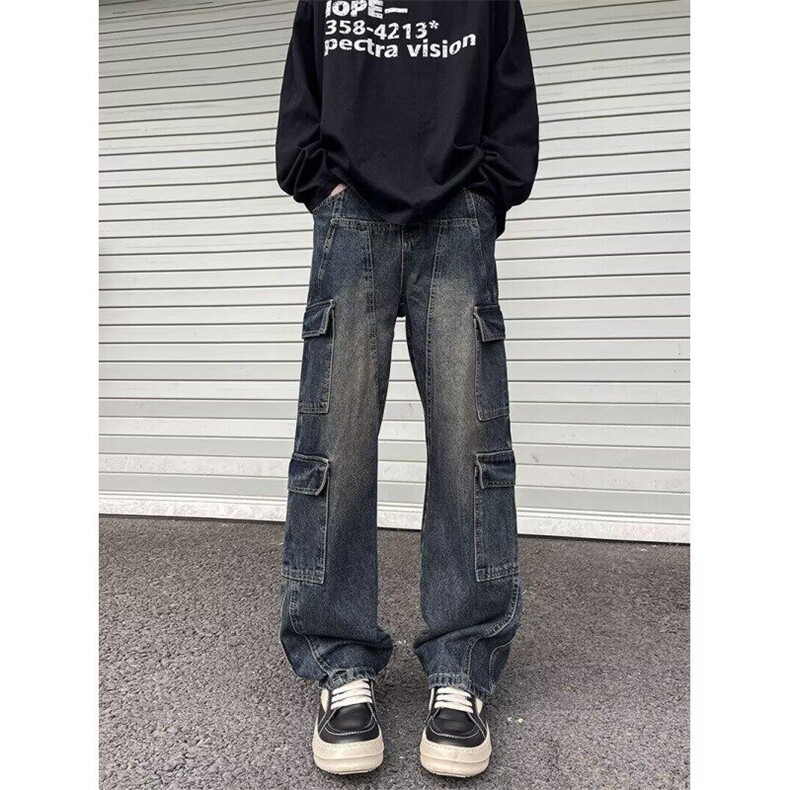 高街牛仔裤男女韩版潮流多口袋个性帅2025春季ins长裤RK2487-P55图片