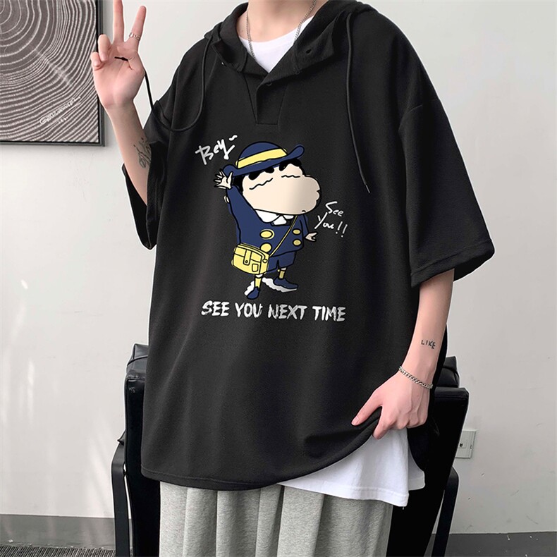 LD54240-P45连帽短袖t恤男大码胖子带帽五分袖中袖大皂风,男装T恤,电商A040