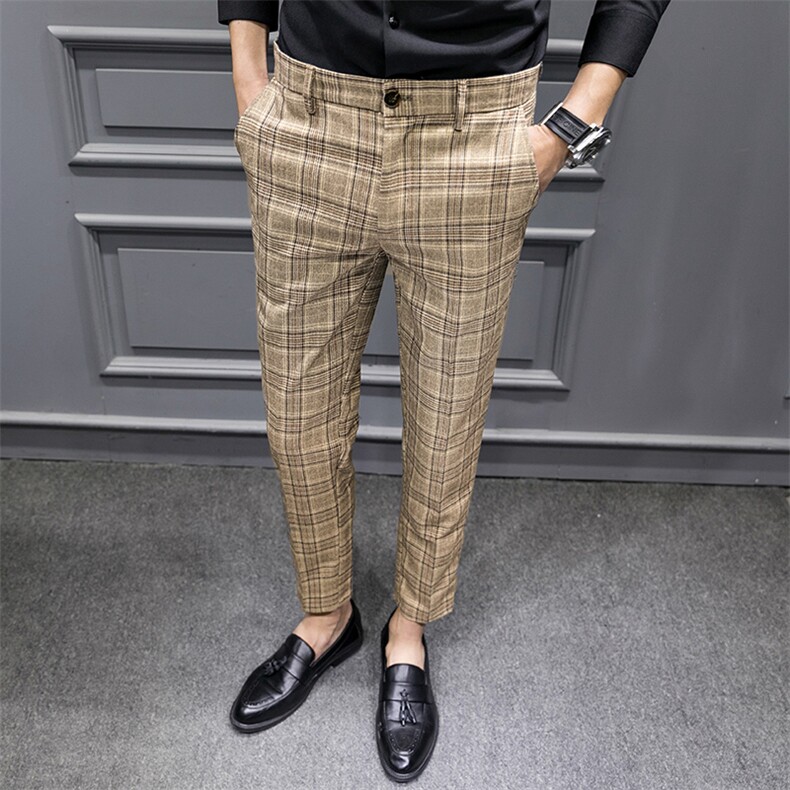 春季英伦格子休闲西裤修身小脚裤商务长裤子男1904A-9951P60,男装西裤,星座1904A