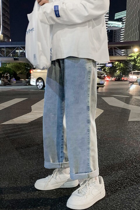 主推港风秋款牛仔裤男宽松直筒中性潮流韩版阔腿老爹裤kz367,男装牛仔裤,星座1008