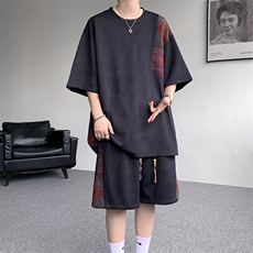 8XL-M民族风潮拼接休闲运动套装男夏季学生短袖短裤TZ38001P60，男装休闲套装，电商B312