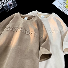 现货主推港风字母宽松麂皮绒短袖男T恤X416b-1-DT321-P35限48，男装T恤，星座416B-1