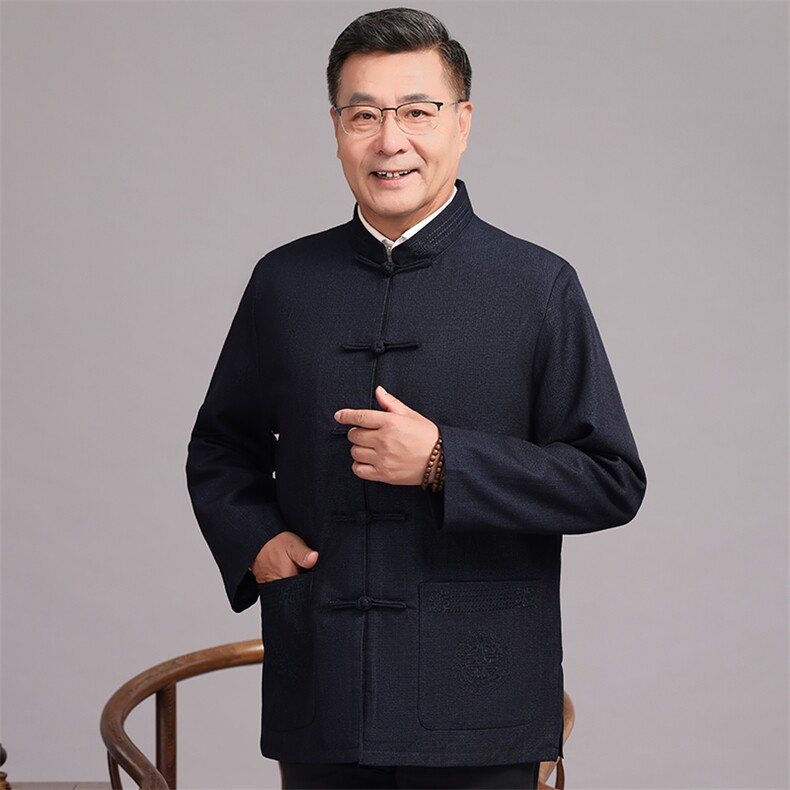 主推春款棉麻中老年风唐装外套男中式复古盘扣爷爷过生日外套,男装民族服装,钱塘723