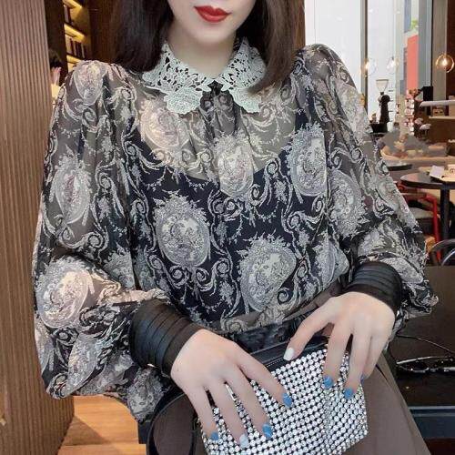 2021年秋季新品欧货轻薄宽松微透水墨画印花衬衫，女装衬衫，L·H·X