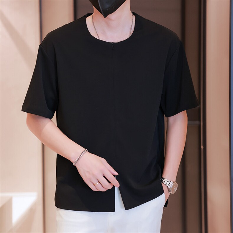 小伙无领纯色衬衫男休闲宽松风刺绣衬衣轻熟风A236-82576-P55,男装衬衫,电商A236
