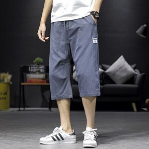 2021夏季新款日系大码男沙发墙亚麻透气休闲裤棉麻七分裤K583-P30图片