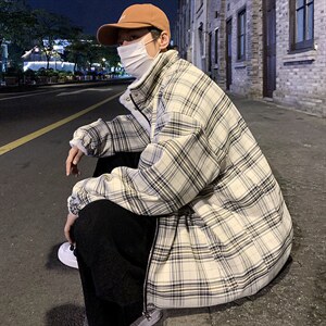 冬季港风羊羔毛两面穿外套男格子翻领棉衣加厚潮流棉袄MY56-P135，男装棉衣，电商B295