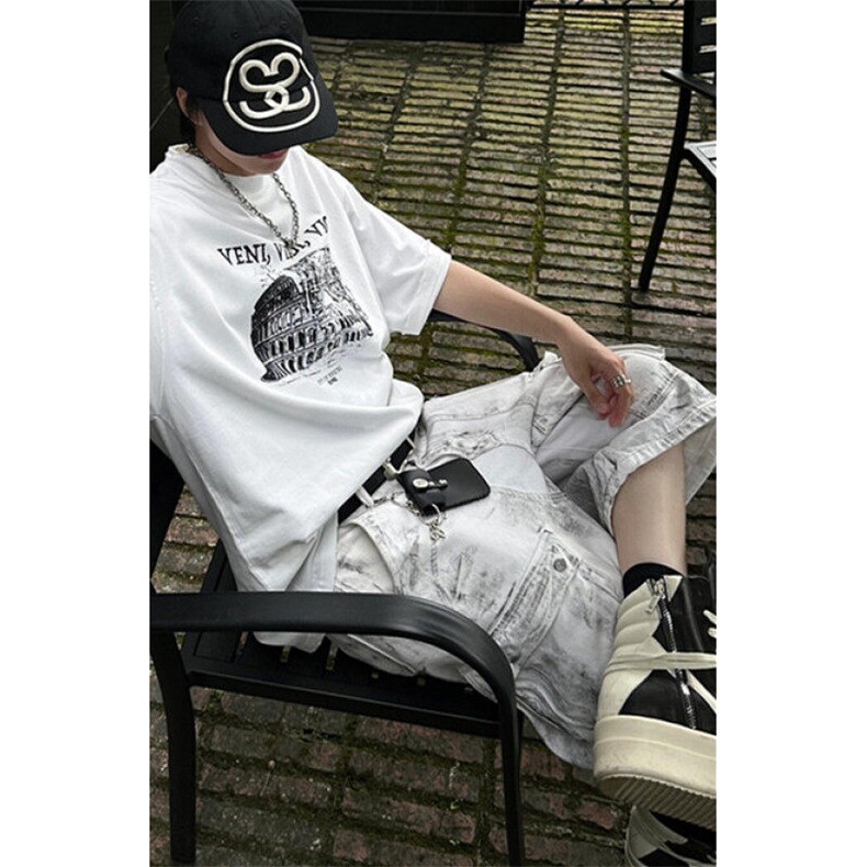 高街做脏工装牛仔五分裤男夏季新款小众百搭宽松直筒短裤KD6681,男装牛仔裤,星座1116A（原606A-3）