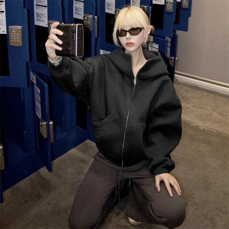 抖音得物高品质25秋冬美式高街宽松结构防风高领连帽卫衣外套W60，男装卫衣，电商A486