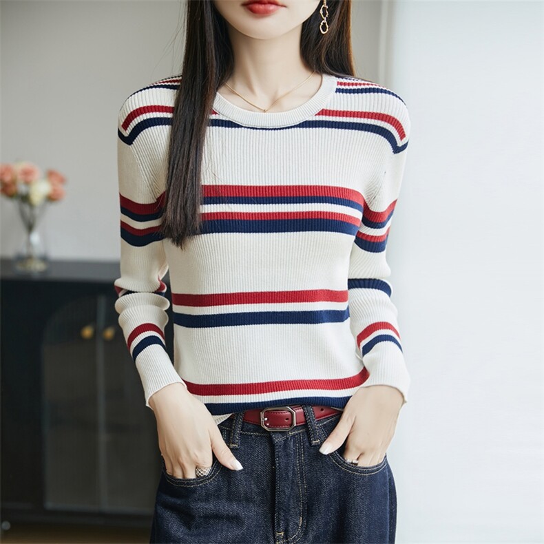 2025百搭时尚拼色条纹卫衣，女装卫衣/绒衫，长今羊