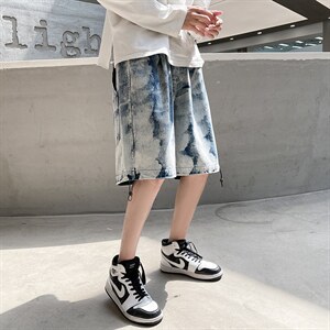 2025夏季新款时尚牛仔五分裤潮流宽松休闲短裤A125-DK12-P38,男装牛仔裤,电商A125