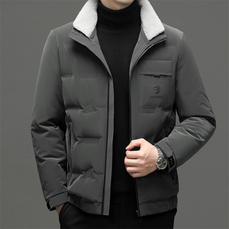 男士可脱卸毛领立领羽绒服2023冬季新款青中年保暖男装厚款外套,男装羽绒服,电商B212（原钱塘6029）