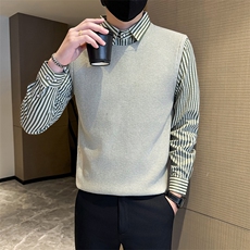 秋冬社会小伙店主风衬衫毛衣假二件针织衫301A-1/M98/P75，男装针织衫/毛衣，星座301A-1