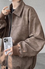 8XL-M脏脏痞帅皮衣外套男秋冬加厚PU皮夹克宽松大码皮袄JK006P95，男装夹克，电商B312