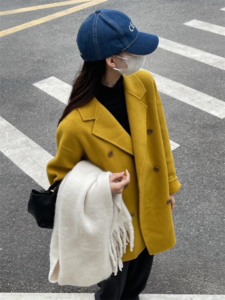 秋冬新款韩版中长款6粒扣羊绒大衣，其它，HJ