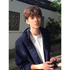 简约气质网图高质量连帽格子长袖衬衫流行潮流百搭文艺ins慵懒，男装衬衫，星座506A