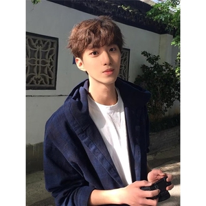 简约气质网图高质量连帽格子长袖衬衫流行潮流百搭文艺ins慵懒图片