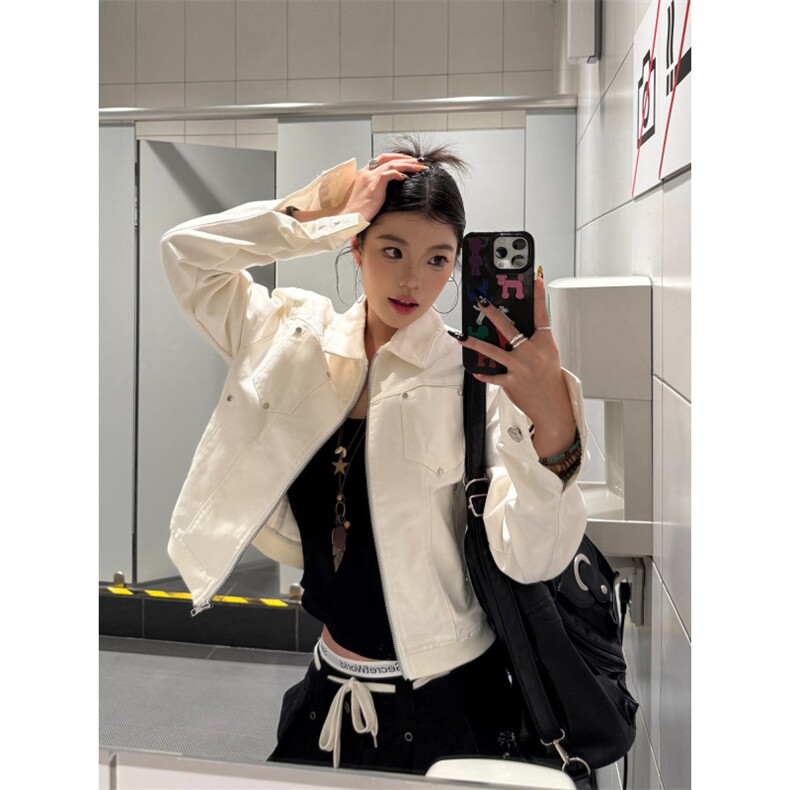 KOIISLE美式复古铆钉短款夹克高级质感翻领外套女辣妹休闲上衣,男装夹克,星座506A