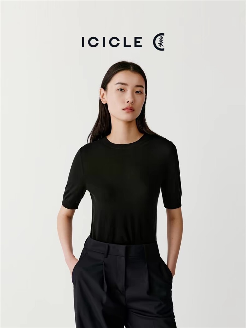 针织短袖t恤女2025新款夏季薄款宽松显瘦打底上衣小衫,女装T恤,更慕羊绒