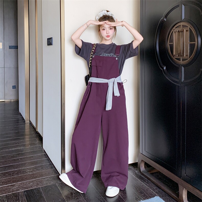 【新款出货中】紫色抽绳收腰连体背带裤C158-8648-P120-K178,女装休闲裤,2C158