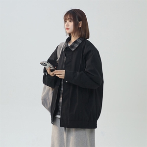 日系白底格子夹克春季假两件潮牌翻领大码外套 A436-1802-P75图片