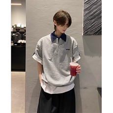 美式休闲撞色拼接翻领刺绣polo衫短袖T恤夏季宽松假两件T0008，男装T恤，星座1116A（原606A-3）