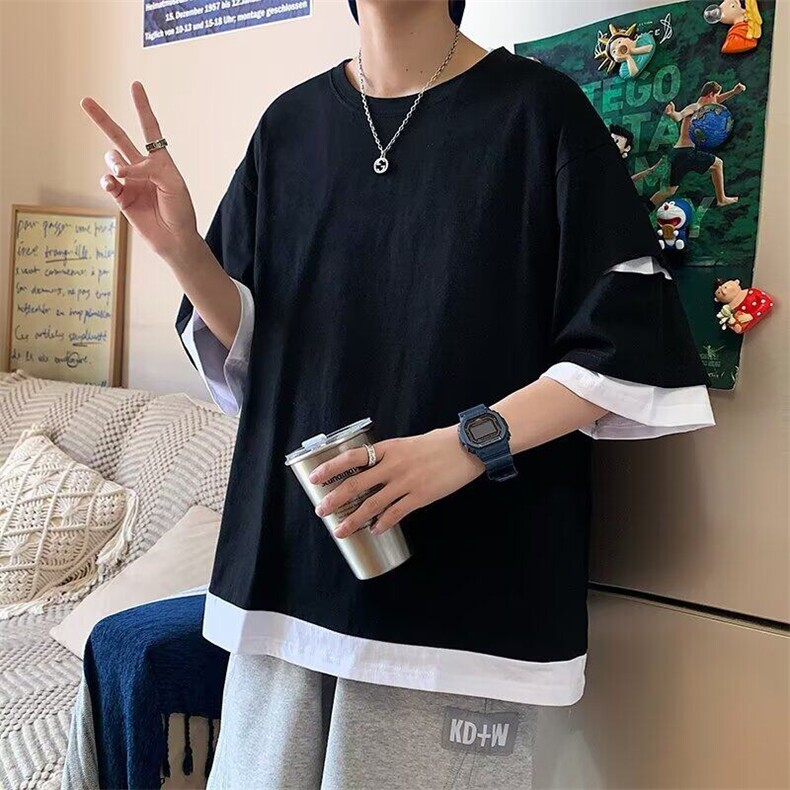 假两件T恤男短袖港风潮流卫衣帅气百搭2026夏季ins体恤ST536-P30,男装T恤,星座412-2