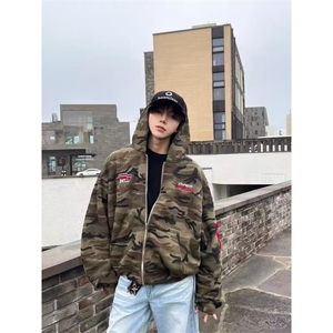 2025美式迷彩刺绣连帽卫衣外套男冬季宽松休闲加绒夹克WB607-P60图片