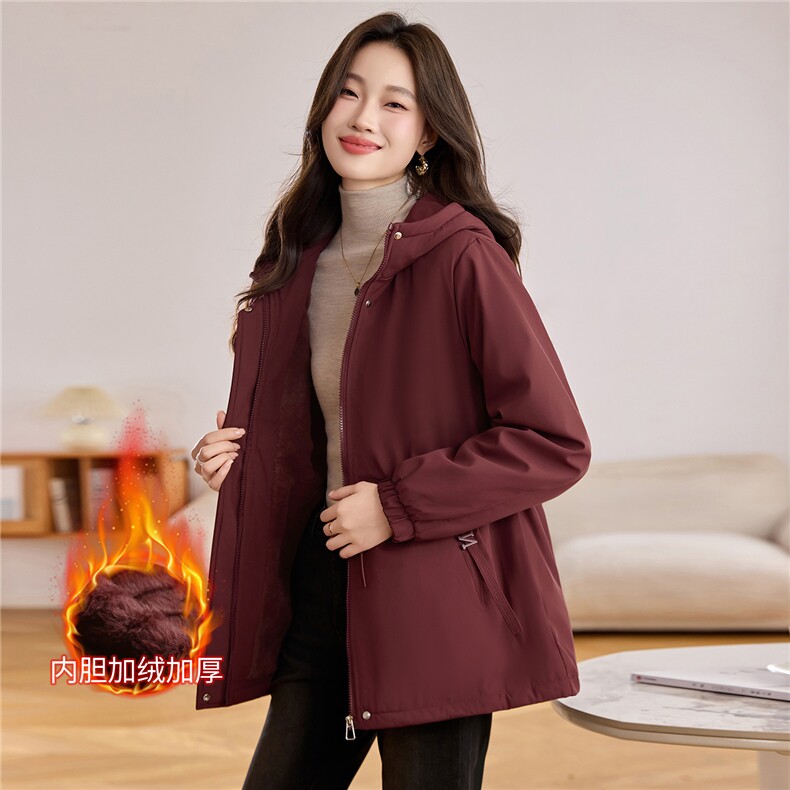 现货派克服加绒加厚保暖洋气收腰显瘦2025冬季女中长款外套,女装派克服,木橙西子