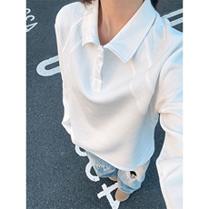 抖音得物高品质美式高街重磅曼巴棉结构螺纹拼接翻领卫衣长袖T恤，男装T恤，电商A486