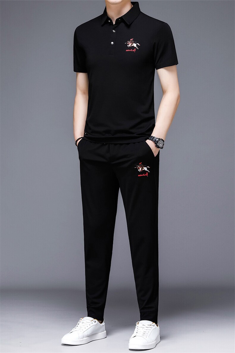 HP516夏季新款男士休闲套装刺绣男装百搭二件套,男装休闲套装,电商B360