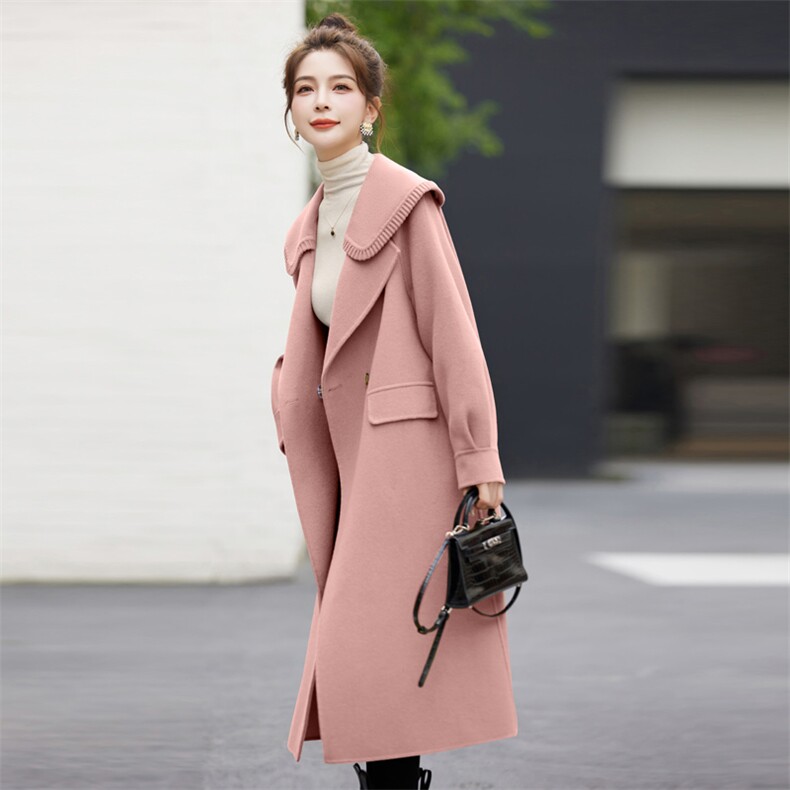娃娃领双面羊毛大衣女2025春秋爆款高级感洋气流行长款羊毛呢外套,女装双面呢大衣,辉煌依升