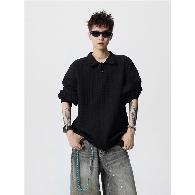 TWY27特P38控68polo圆领条纹情侣卫衣宽松外套男97聚酯纤维3氨纶,女装短外套,电商B370