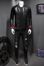 728春秋季新款潮流棒球领小蜜蜂皮衣外套M-4XLP210，男装皮衣，钱塘2010-1