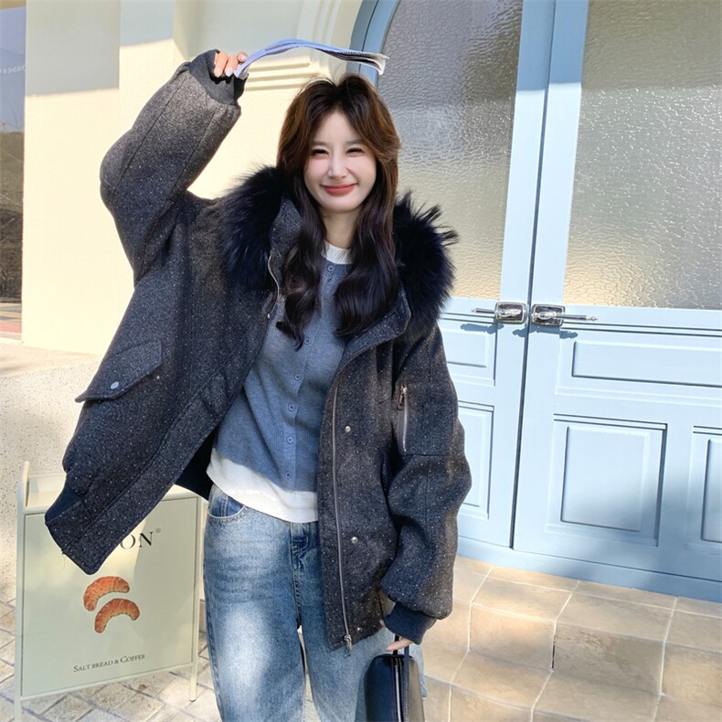 （）韩版定制重工烫钻大毛领派克羽绒2D037-9977-P385-K558,女装派克服,2D037