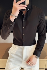 高启强同款！高端商务免烫长袖春夏丝滑高级感钻扣无痕男衬衫P45，男装衬衫，电商B368