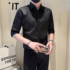 店主风社会小伙男纯色花泡七分袖衬衫男上衣301A-1/CS561/P55，男装衬衫，星座301A-1