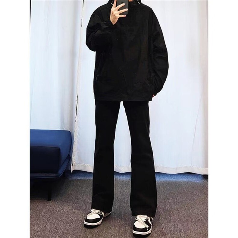 纯黑色加绒牛仔裤男款西海岸美式高街裤子显瘦vibe微喇裤,男装牛仔裤,星座1210-1