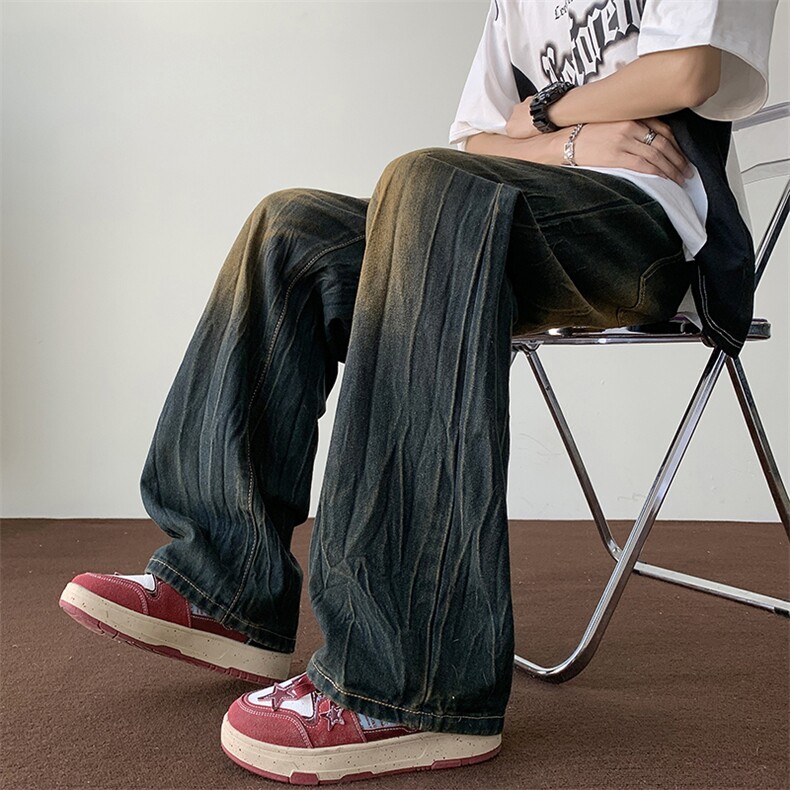 美式复古牛仔裤男高街vibe宽松直筒阔腿裤潮牌长裤子秋70466-p47,男装牛仔裤,星座1008