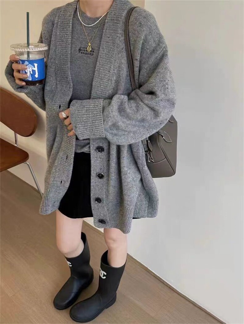 秋季新款舒适显瘦时尚百搭五扣无兜开衫外套,女装羊毛衫,恒恩羊绒