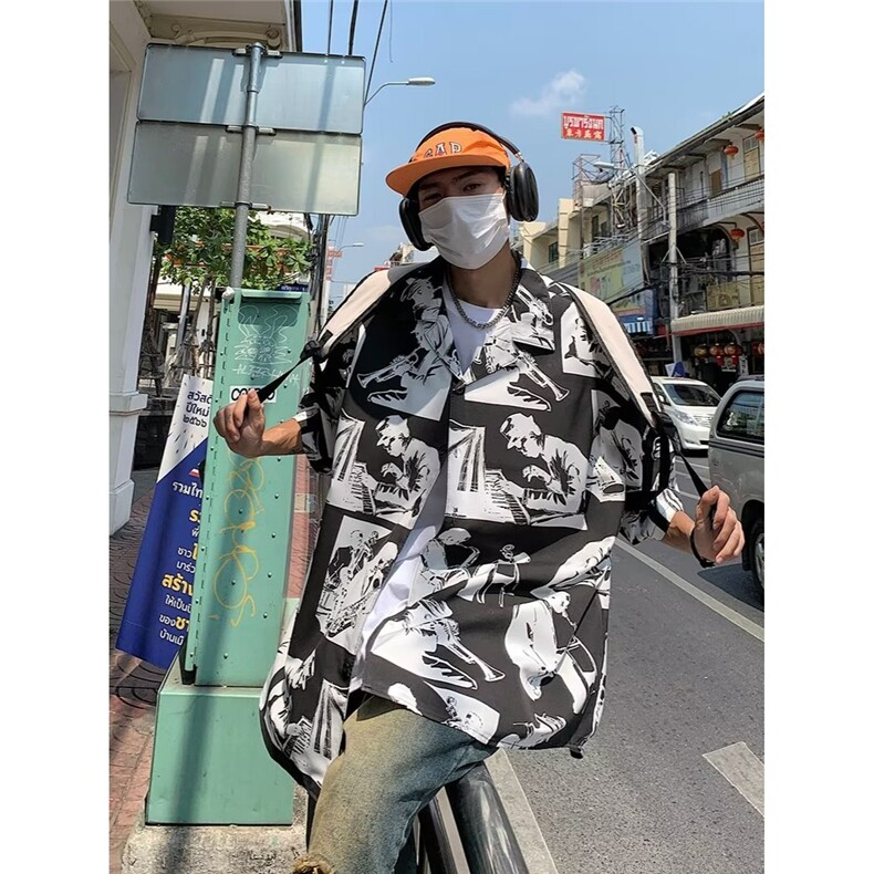 短袖花衬衫男士夏季薄款上衣中式花奔满印翻领寸衫印花CS2235图片