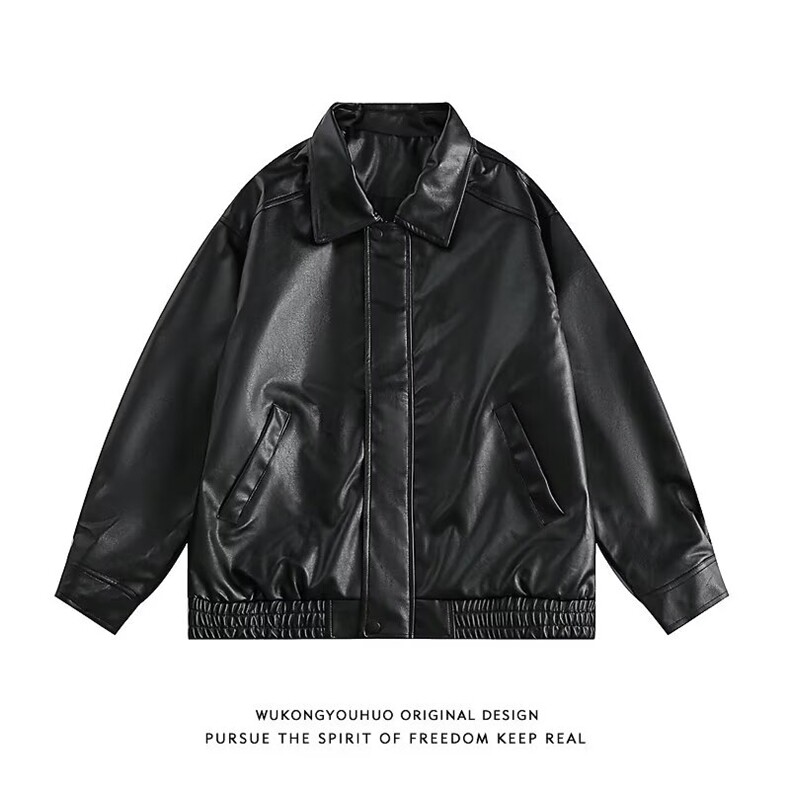 美拉德棕色皮衣外套机车服翻领复古宽松PU夹克上衣Y1023-P68网图,男装夹克,电商B245